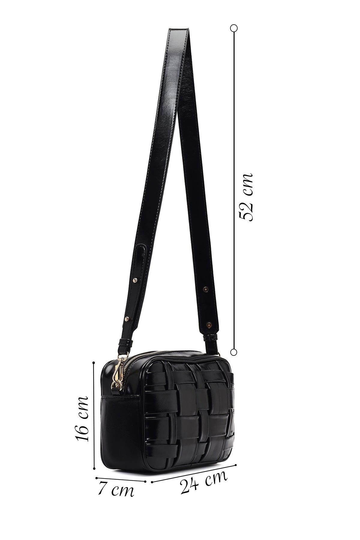 Kadın Siyah Uzun Askılı Örgülü Çapraz Çanta