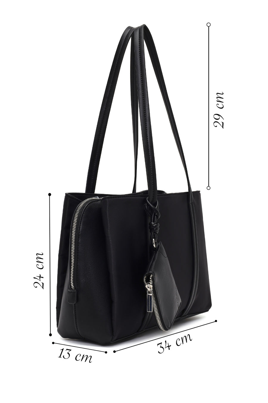 Women's Black Accessorized Classic Shoulder Bag