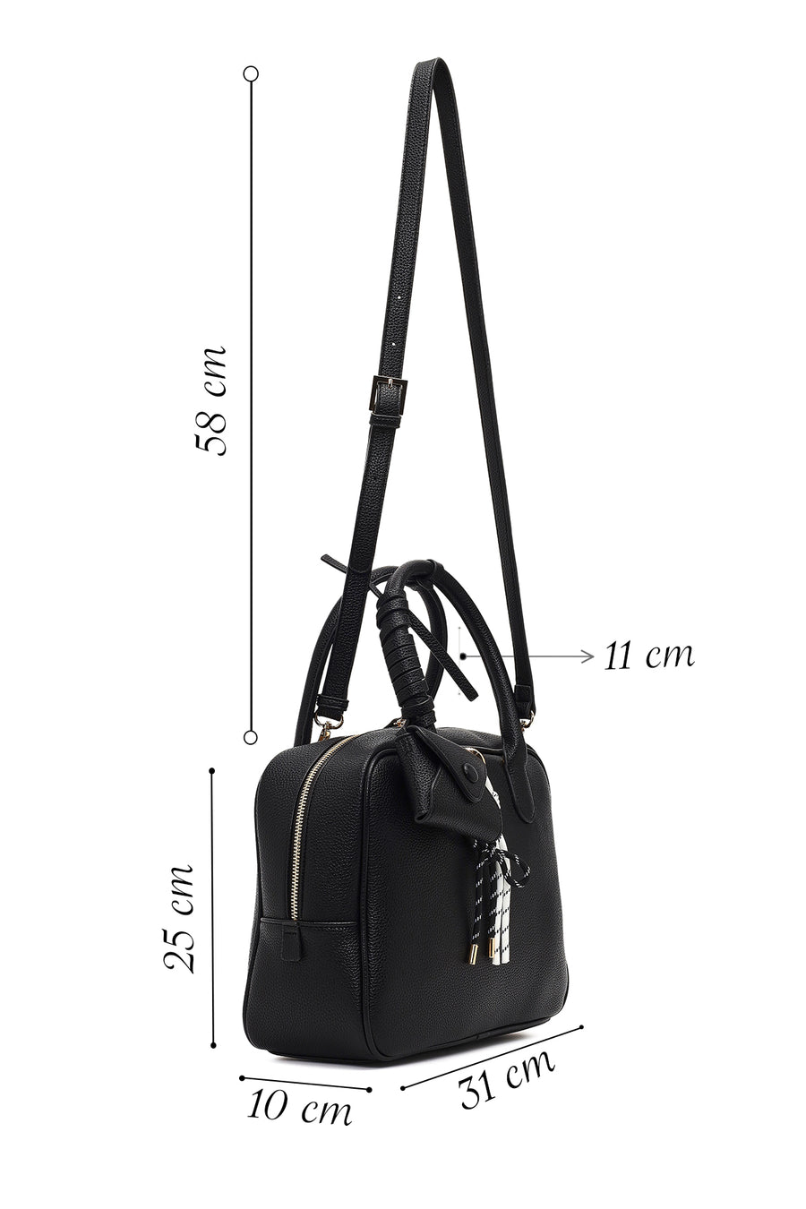 Women's Black Long Strap Charm Handbag
