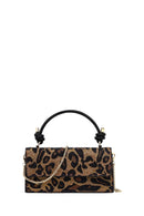 Women's Leopard Long Chain Strap Stone-Embellished Mini Evening Clutch Bag | Derimod