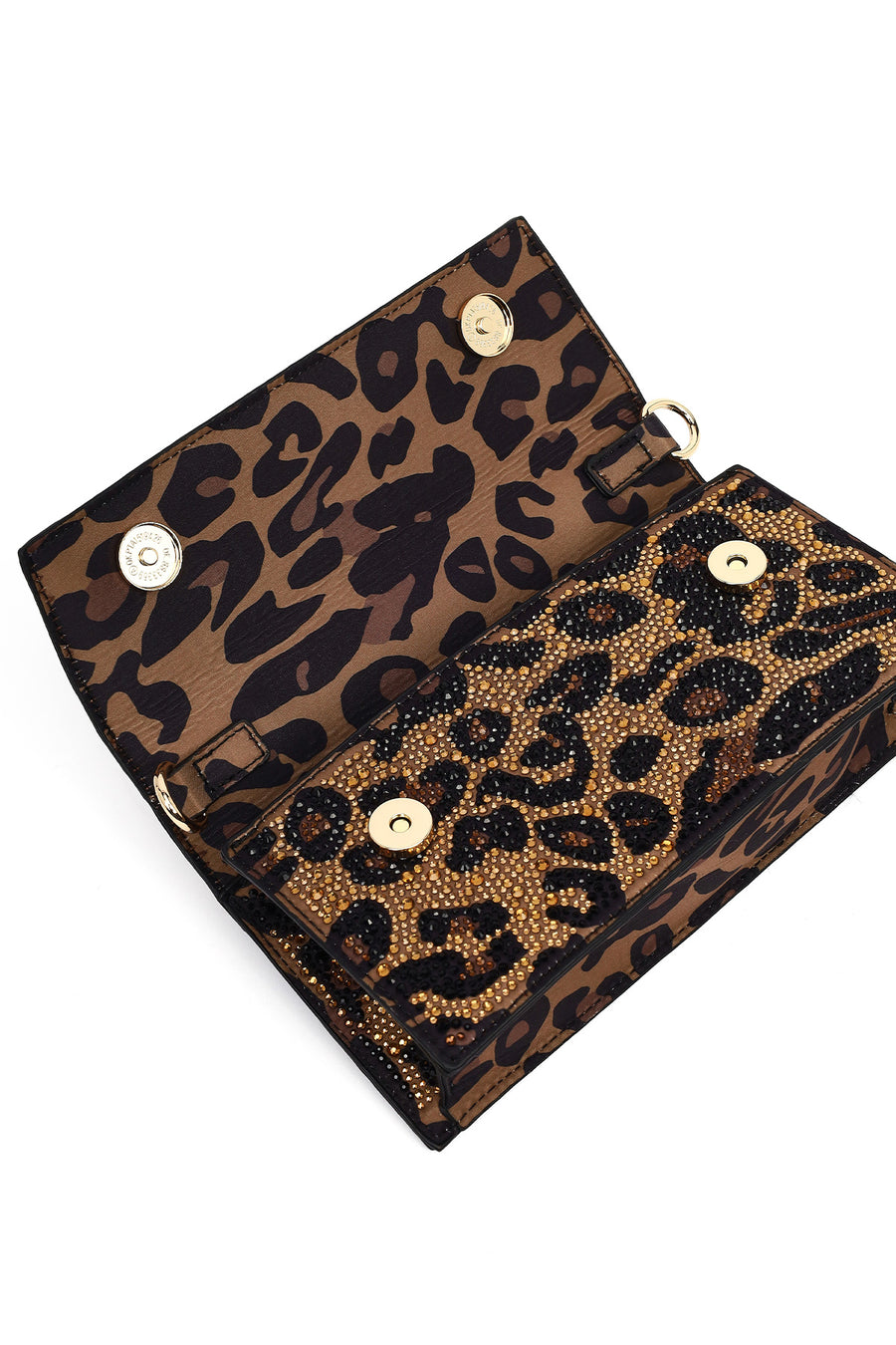 Women's Leopard Long Chain Strap Stone-Embellished Mini Evening Clutch Bag
