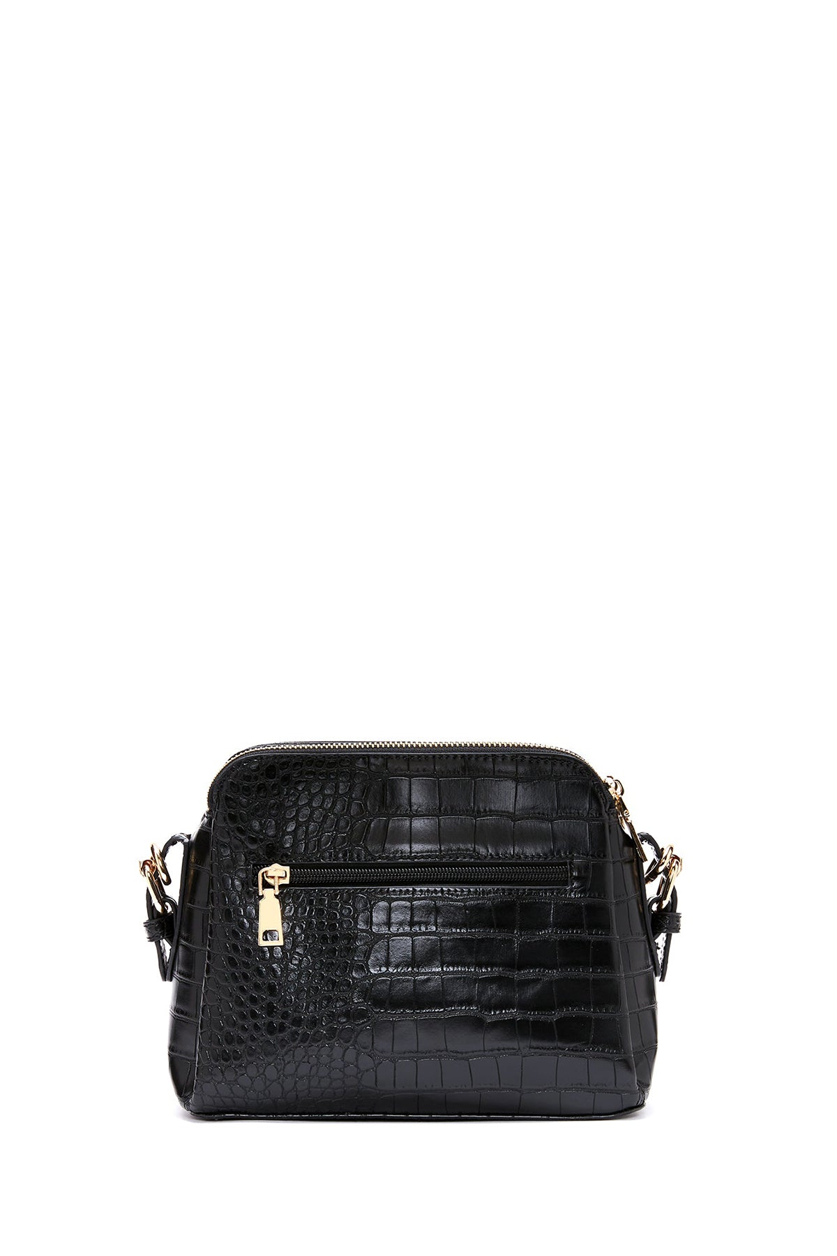 Kadın Siyah Uzun Askılı Kroko Desenli Çapraz Çanta