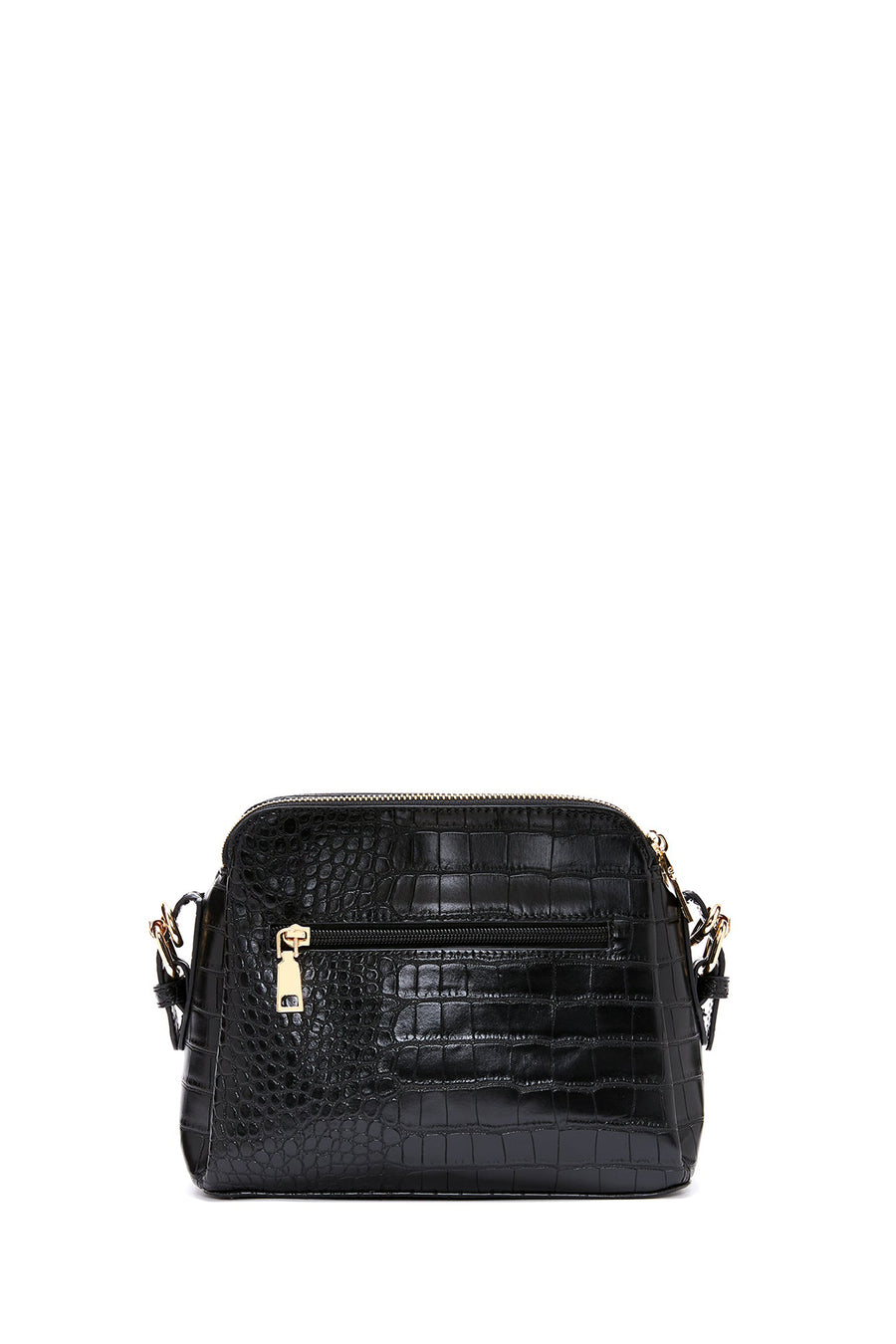Women's Black Long Strapped Crocodile Pattern Crossbody Bag