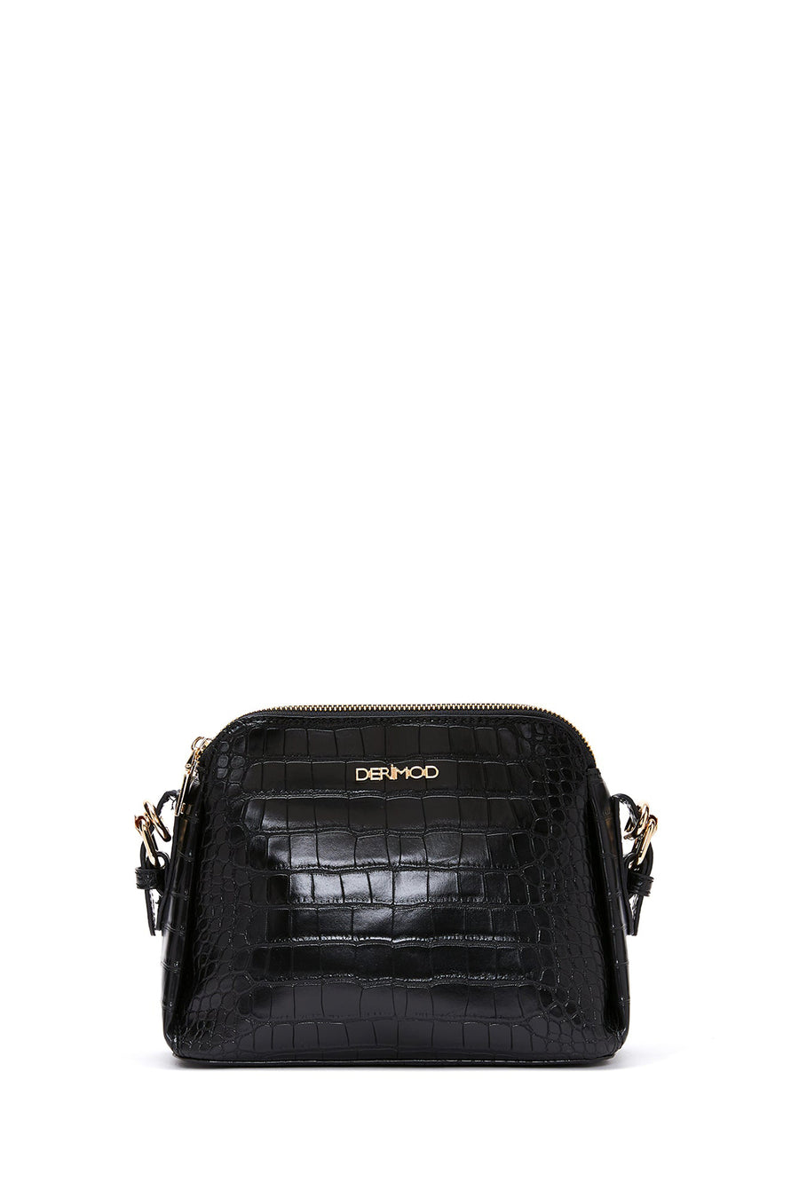 Women's Black Long Strapped Crocodile Pattern Crossbody Bag