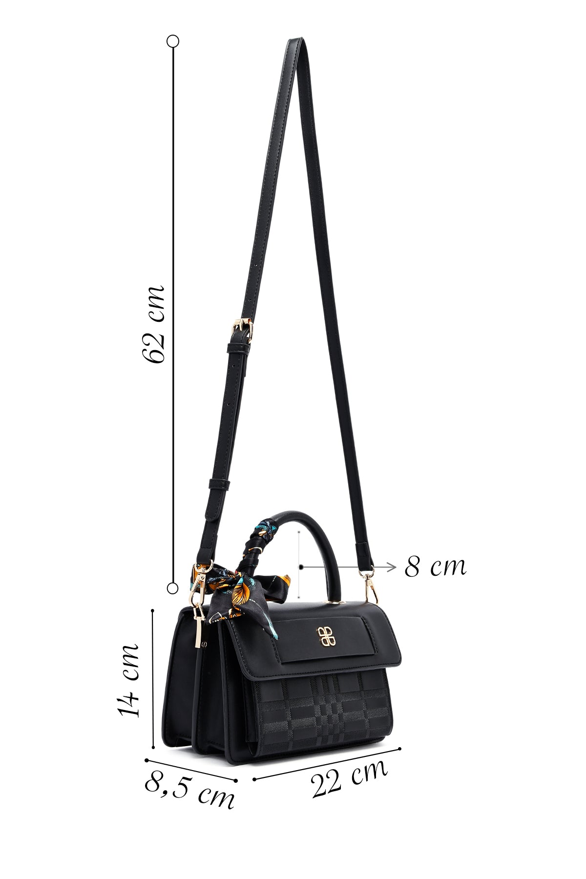 Kadın Siyah Uzun Askılı Baskılı Çapraz Çanta