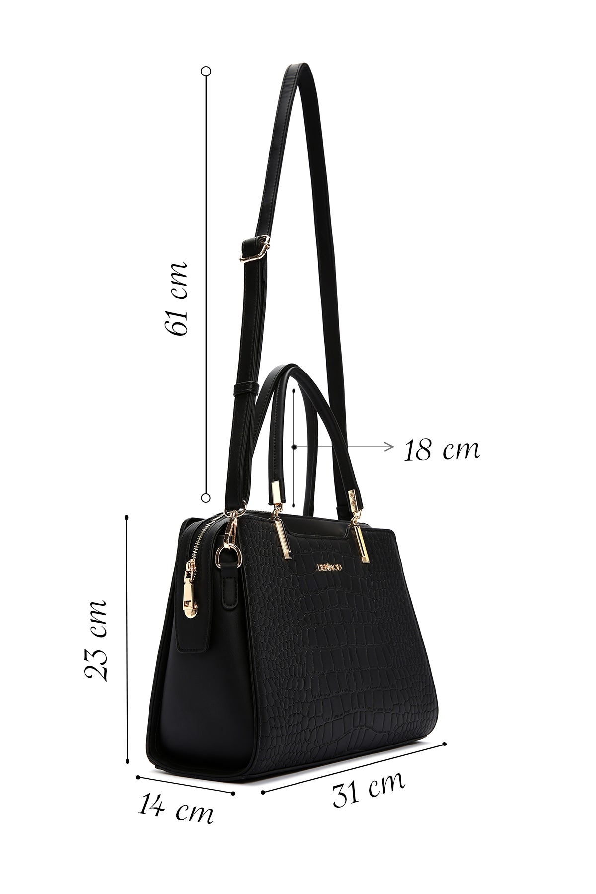 Kadın Siyah Uzun Askılı Kroko Kol Çantası