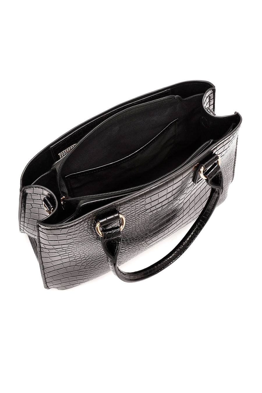 Women's Black Long Strap Crocodile Sleeve Bag