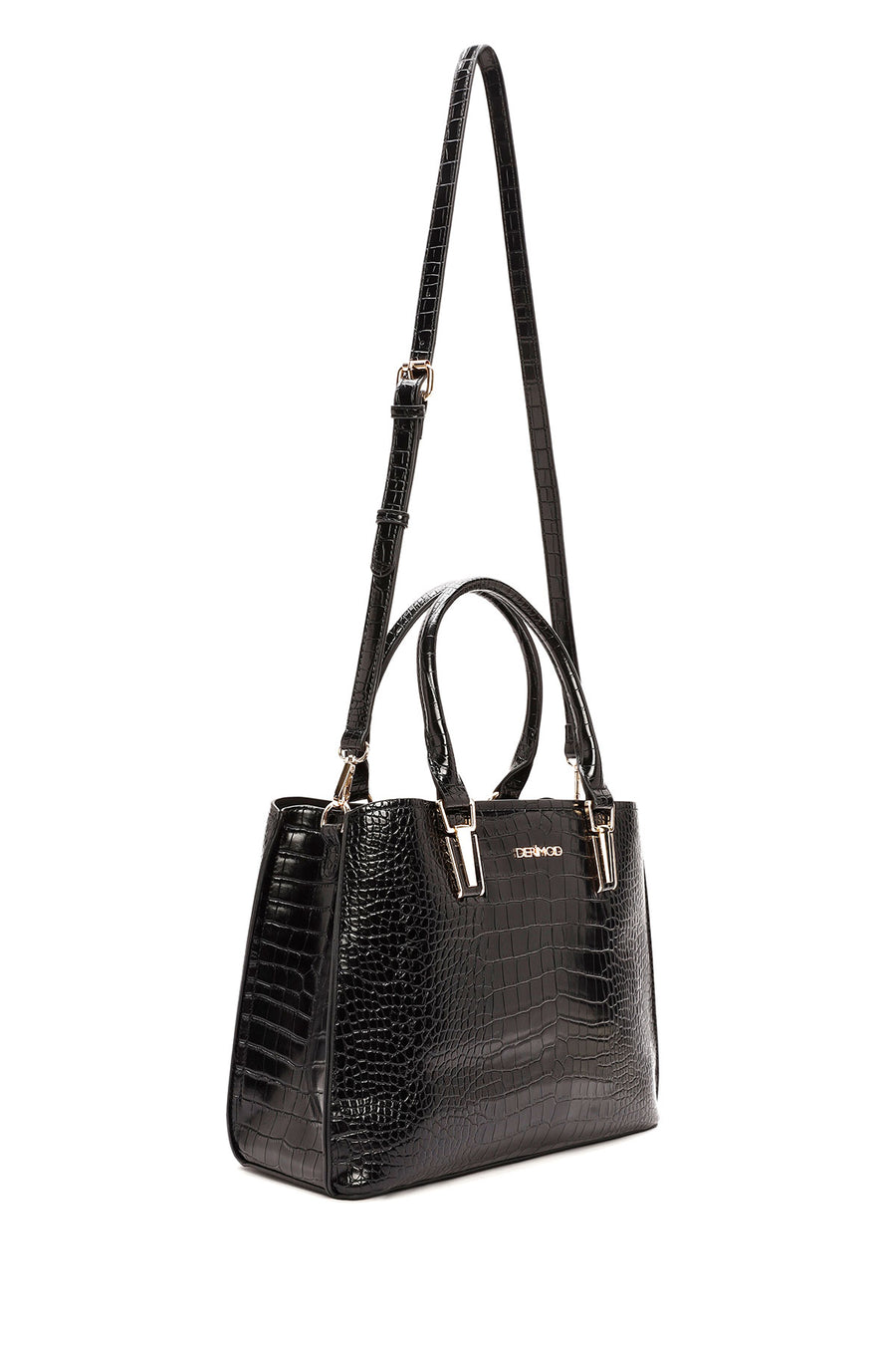 Women's Black Long Strap Crocodile Sleeve Bag
