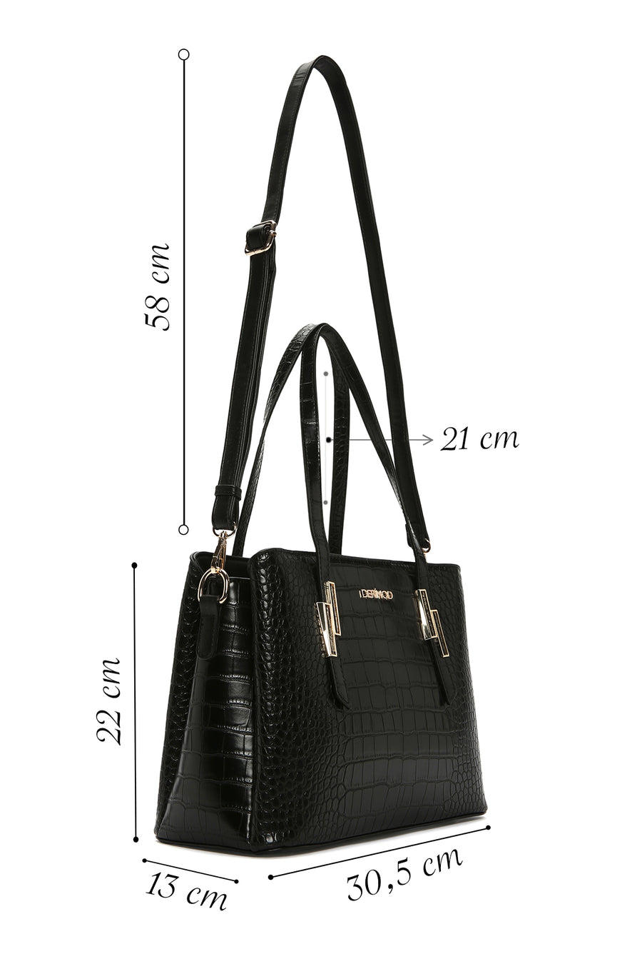 Women's Black Long Strap Crocodile Shoulder Bag
