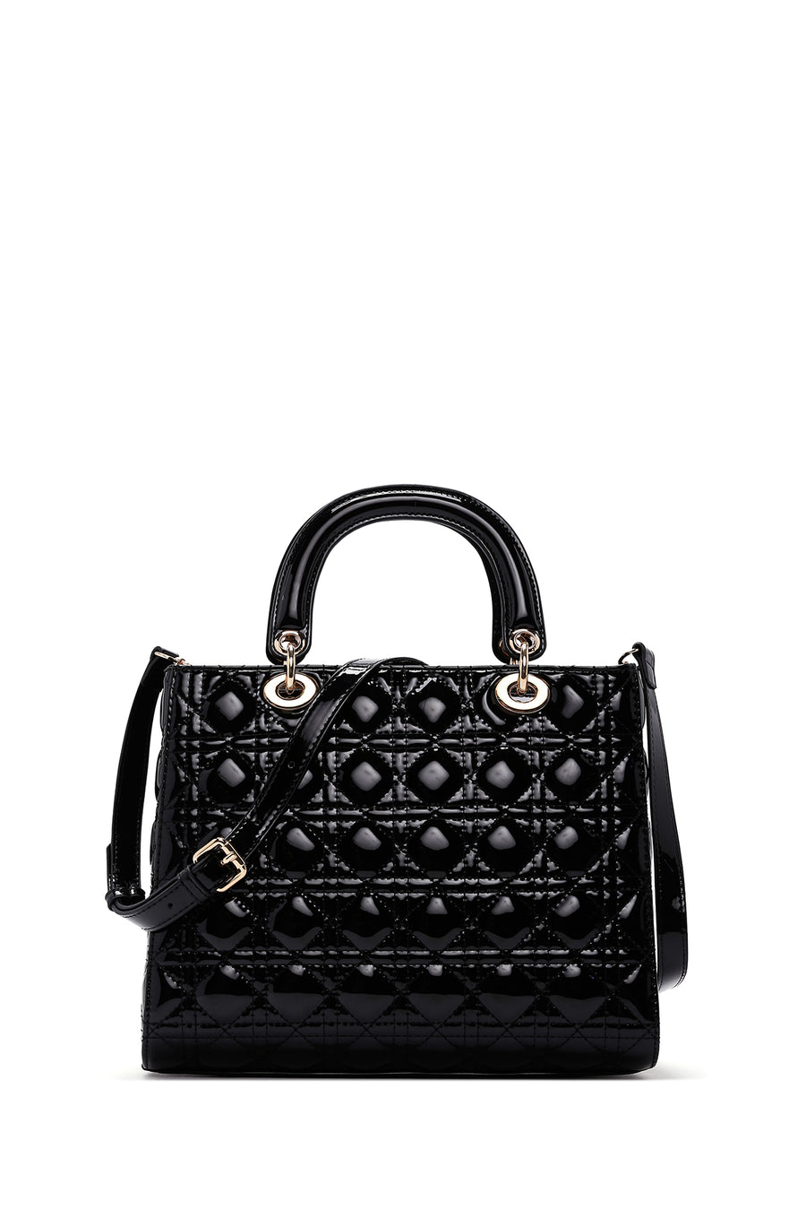 Women's Black Long Strapped Patterned Patent Leather Shoulder Bag 25WBD284316 | Derimod