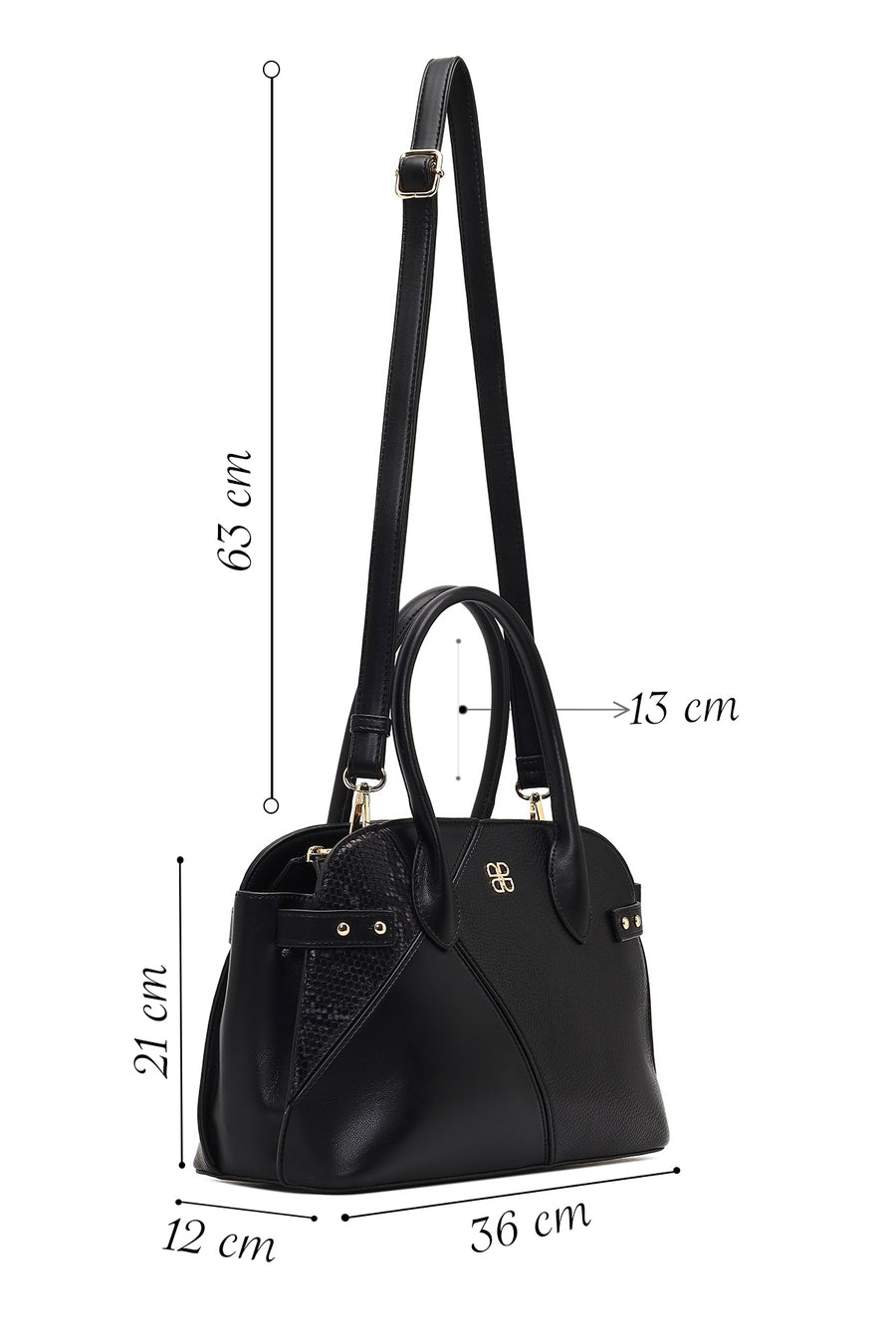 Women's Black Long Strapped Patterned Shoulder Bag