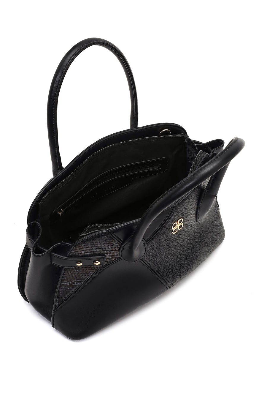 Women's Black Long Strapped Patterned Shoulder Bag