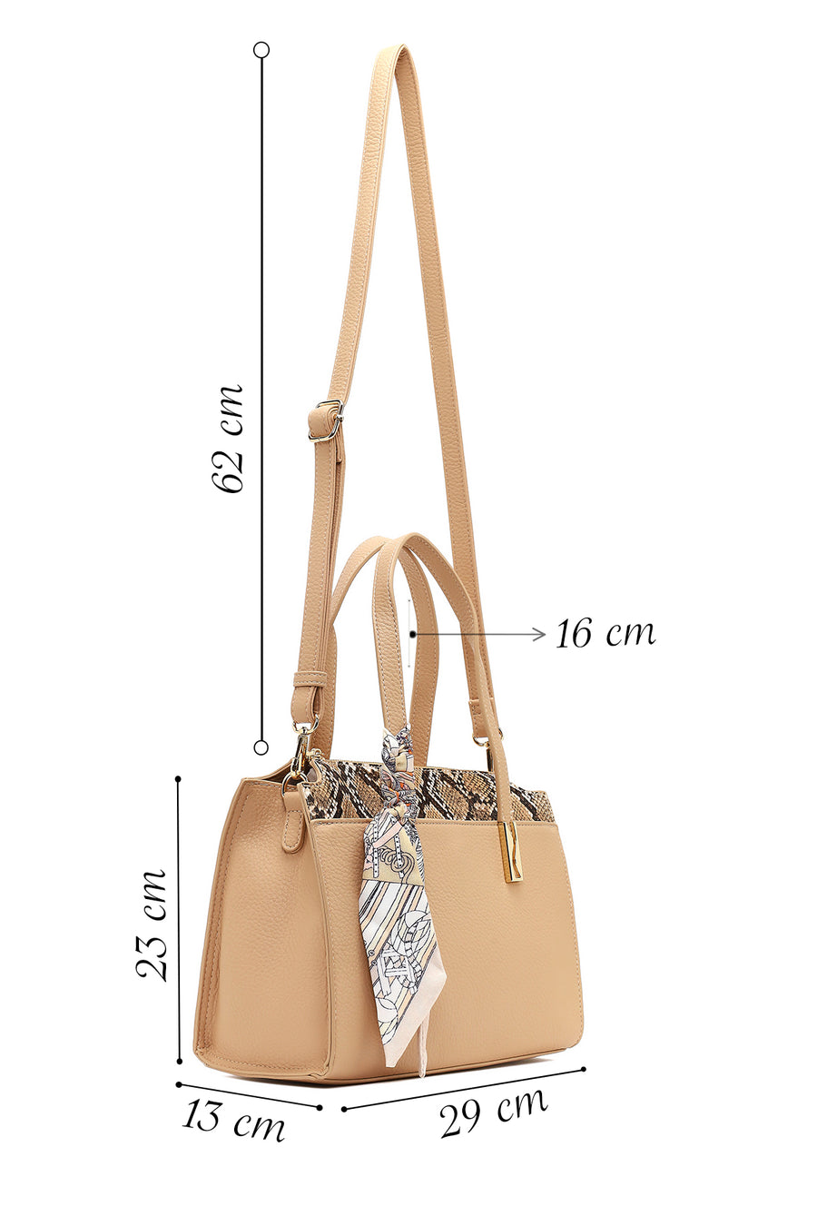 Women's Beige Long Strap Patterned Shoulder Bag