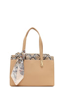 Women's Beige Long Strap Patterned Shoulder Bag | Derimod