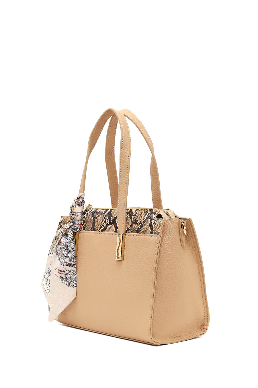 Women's Beige Long Strap Patterned Shoulder Bag