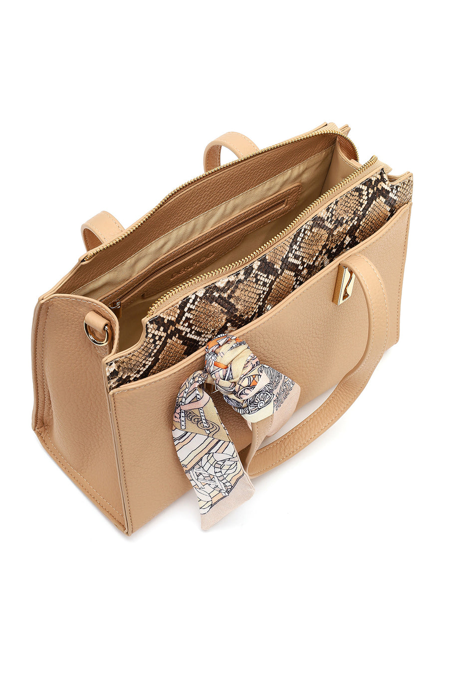 Women's Beige Long Strap Patterned Shoulder Bag