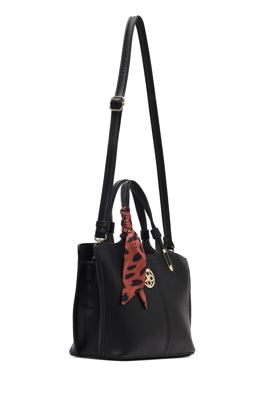 Women's Black Long Strapped Accessorized Shoulder Bag