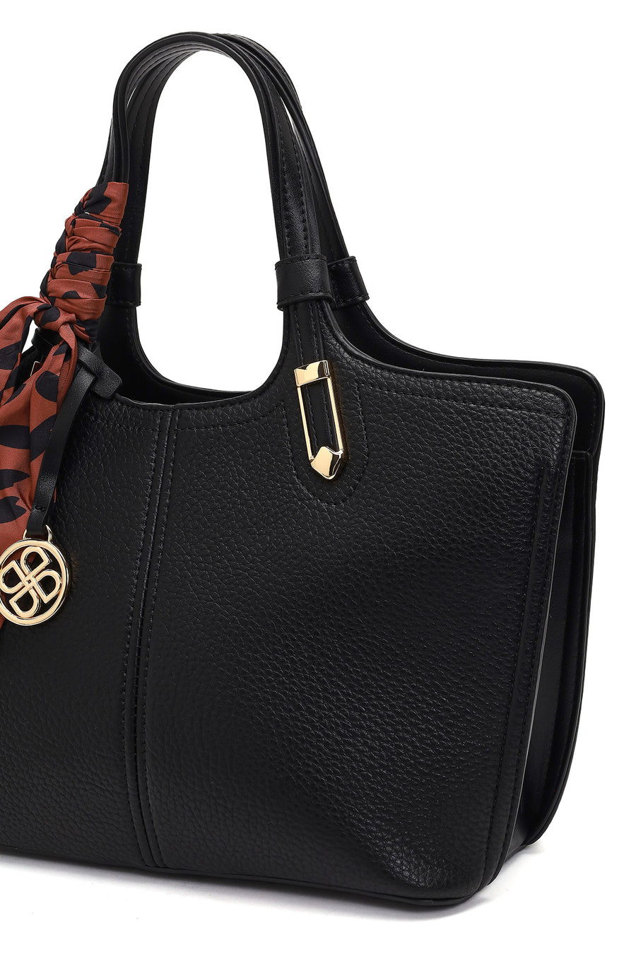 Women's Black Long Strapped Accessorized Shoulder Bag