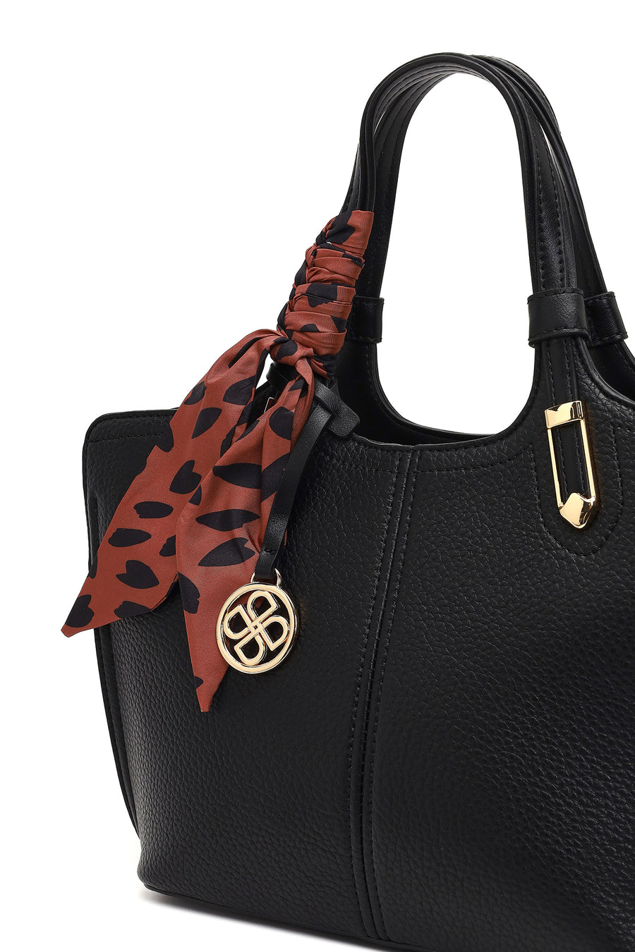 Women's Black Long Strapped Accessorized Shoulder Bag