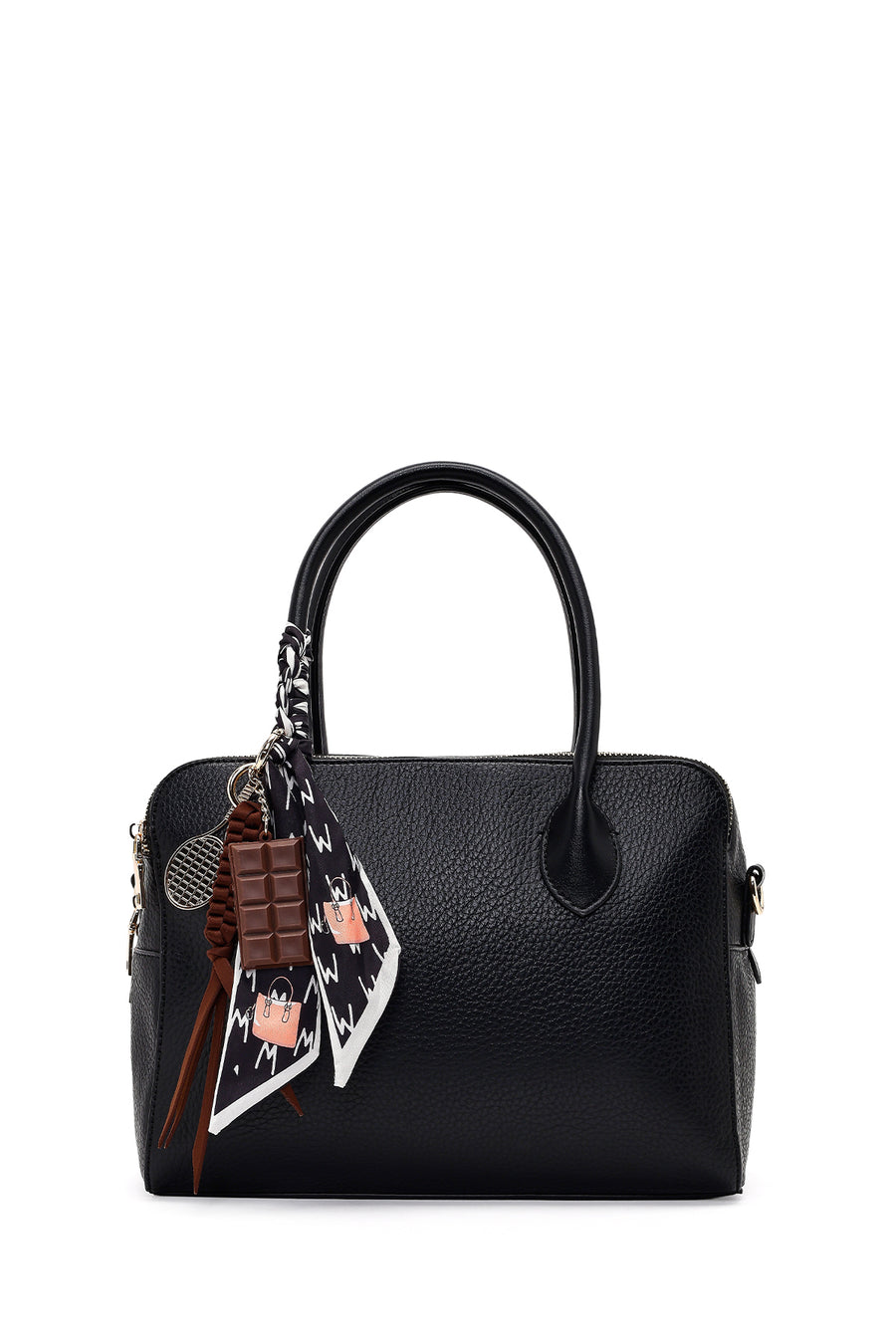 Women's Black Long Strapped Charm Classic Shoulder Bag