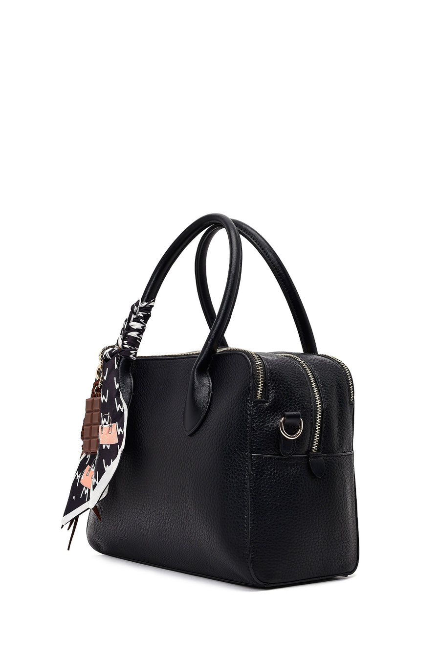 Women's Black Long Strapped Charm Classic Shoulder Bag