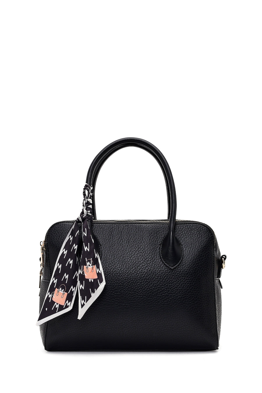 Women's Black Long Strapped Charm Classic Shoulder Bag