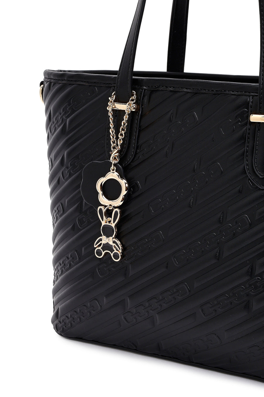 Women's Black Printed Long Strapped Charm Classic Shoulder Bag
