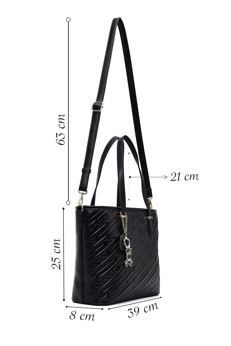 Women's Black Printed Long Strapped Charm Classic Shoulder Bag