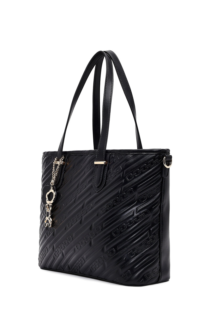 Women's Black Printed Long Strapped Charm Classic Shoulder Bag