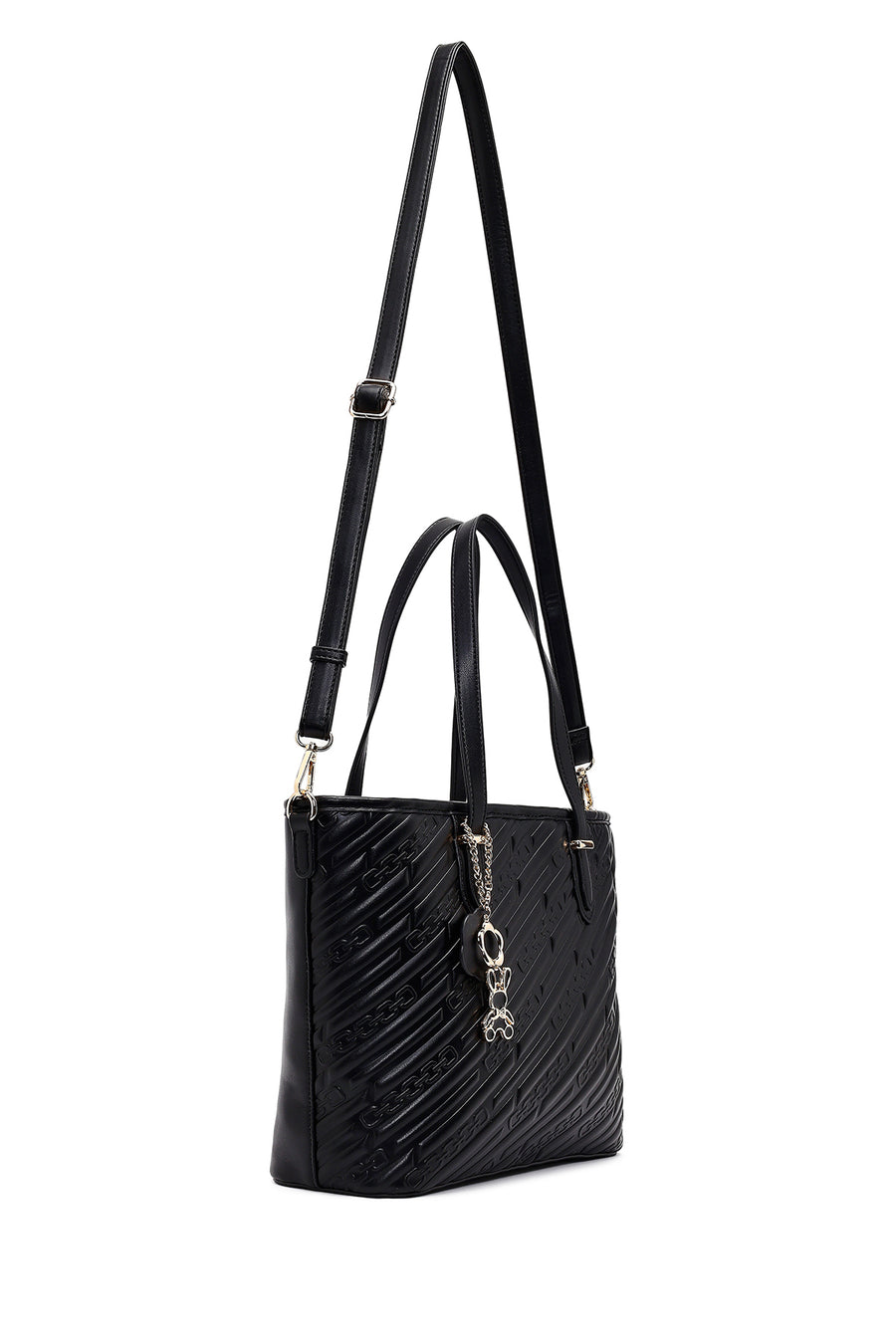 Women's Black Printed Long Strapped Charm Classic Shoulder Bag