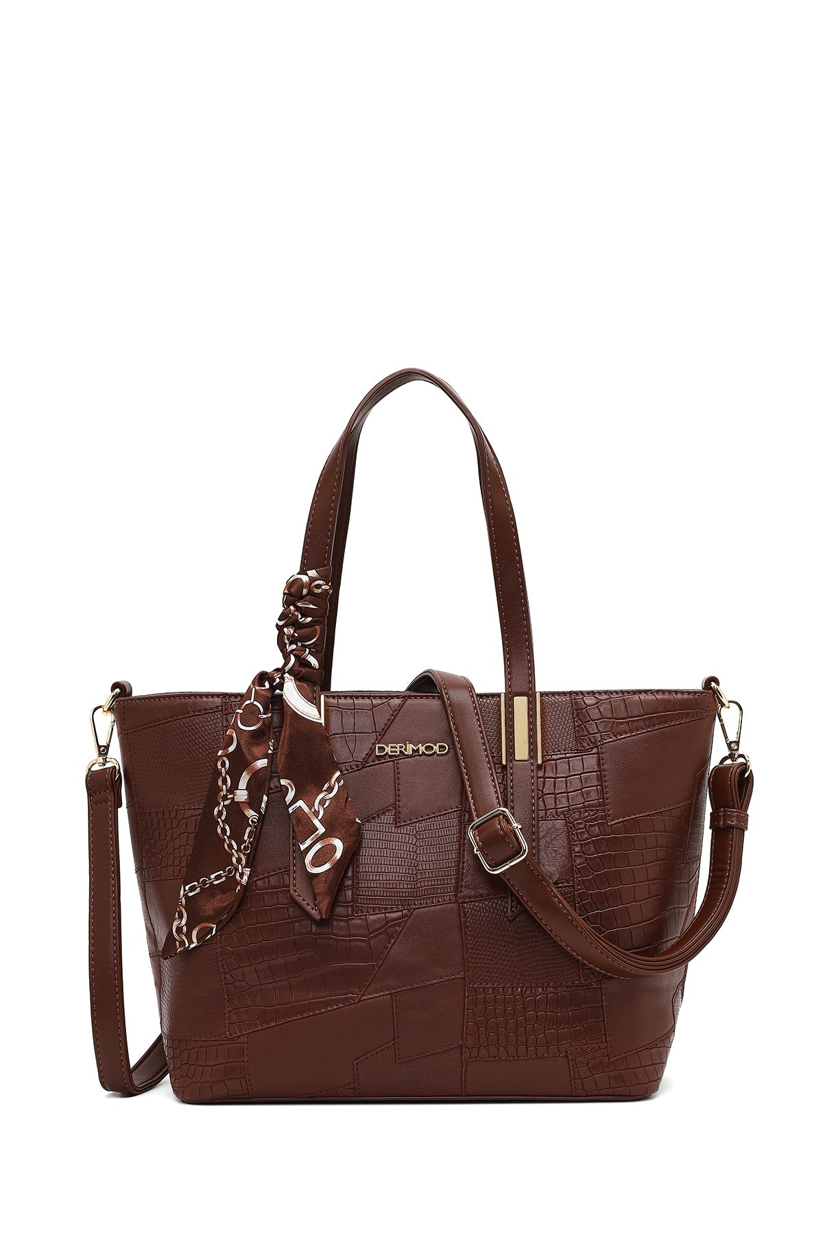 Kadın Kahverengi Uzun Askılı Baskılı Omuz Çantası