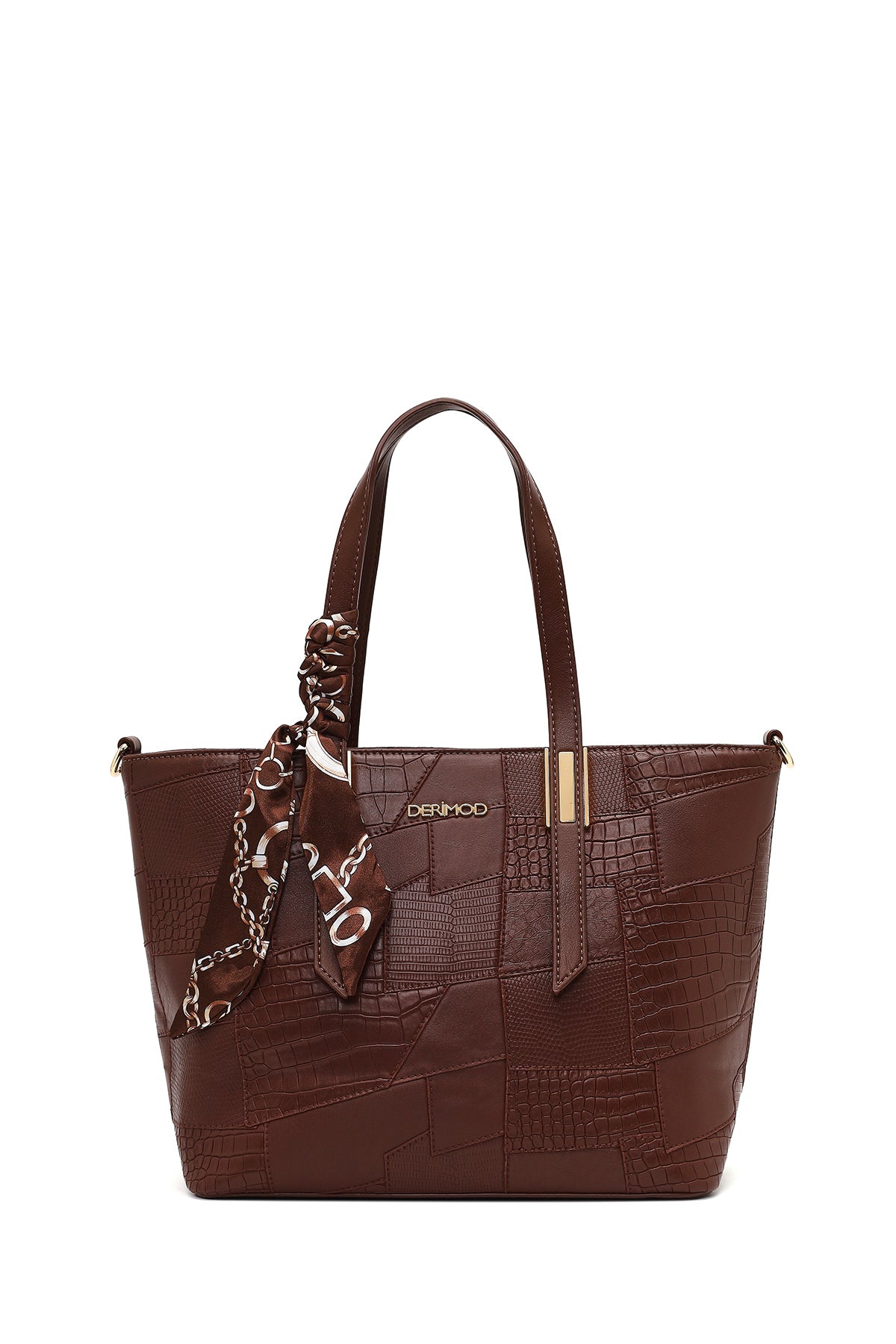 Kadın Kahverengi Uzun Askılı Baskılı Omuz Çantası