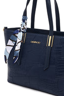 Kadın Lacivert Uzun Askılı Baskılı Omuz Çantası | Derimod