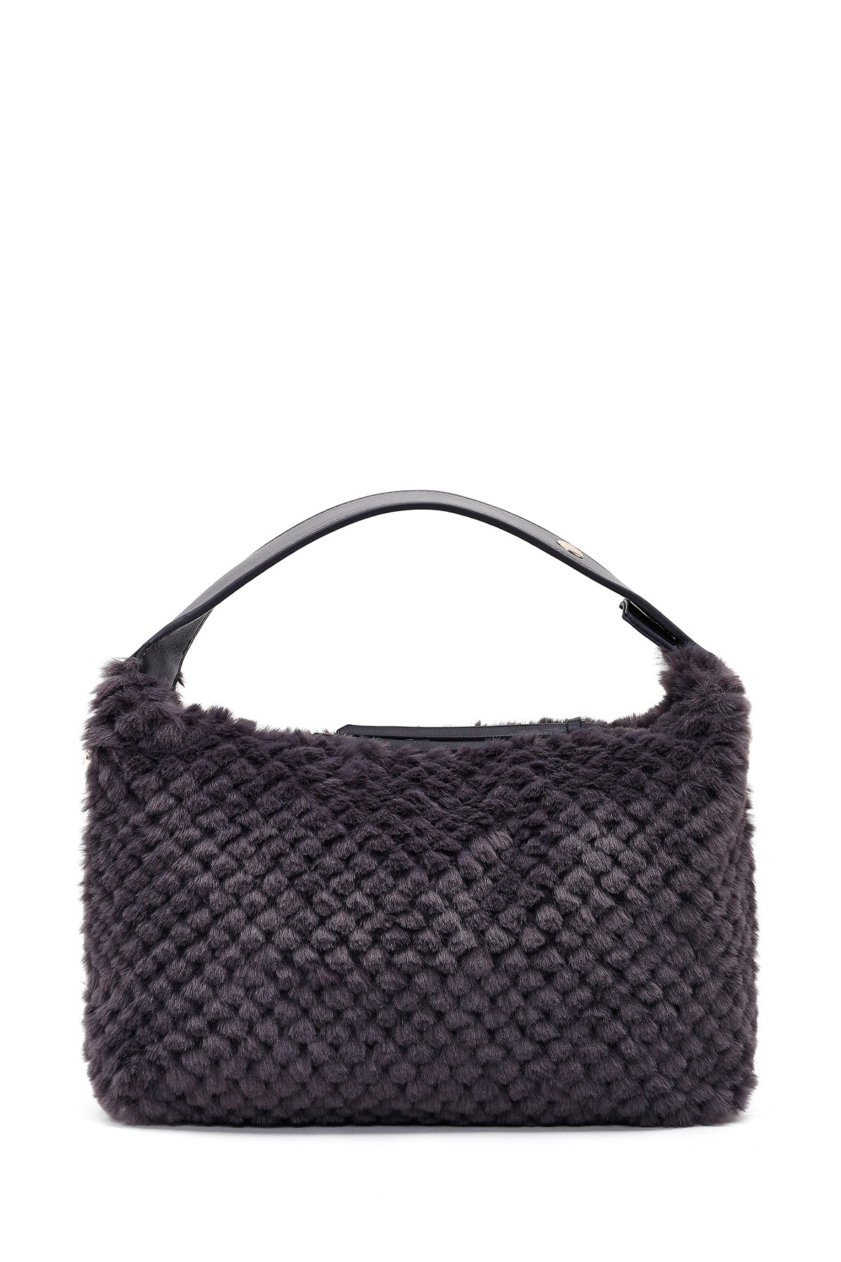 Kadın Gri Uzun Askılı Charmlı Peluş Omuz Çantası