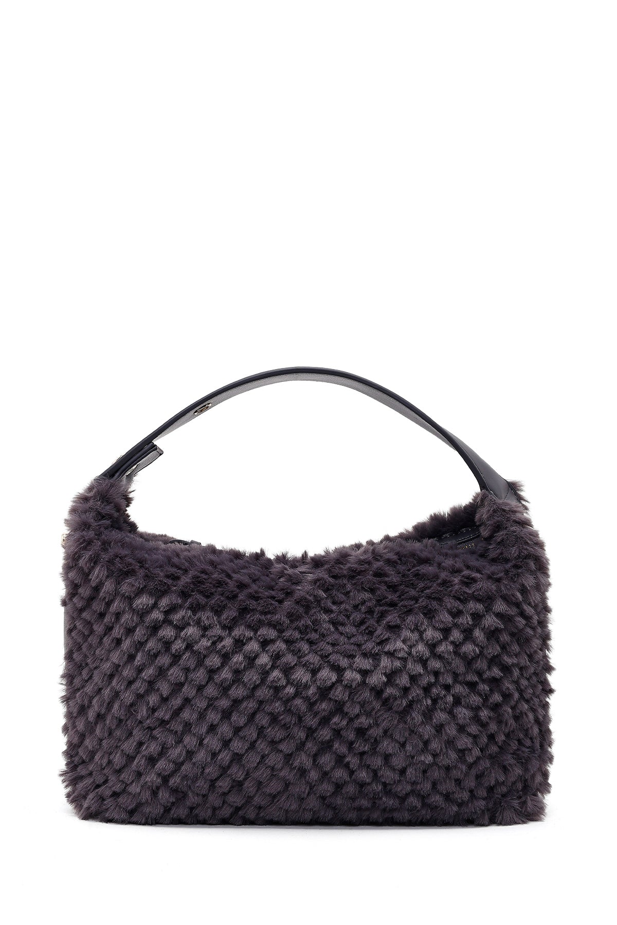 Kadın Gri Uzun Askılı Charmlı Peluş Omuz Çantası