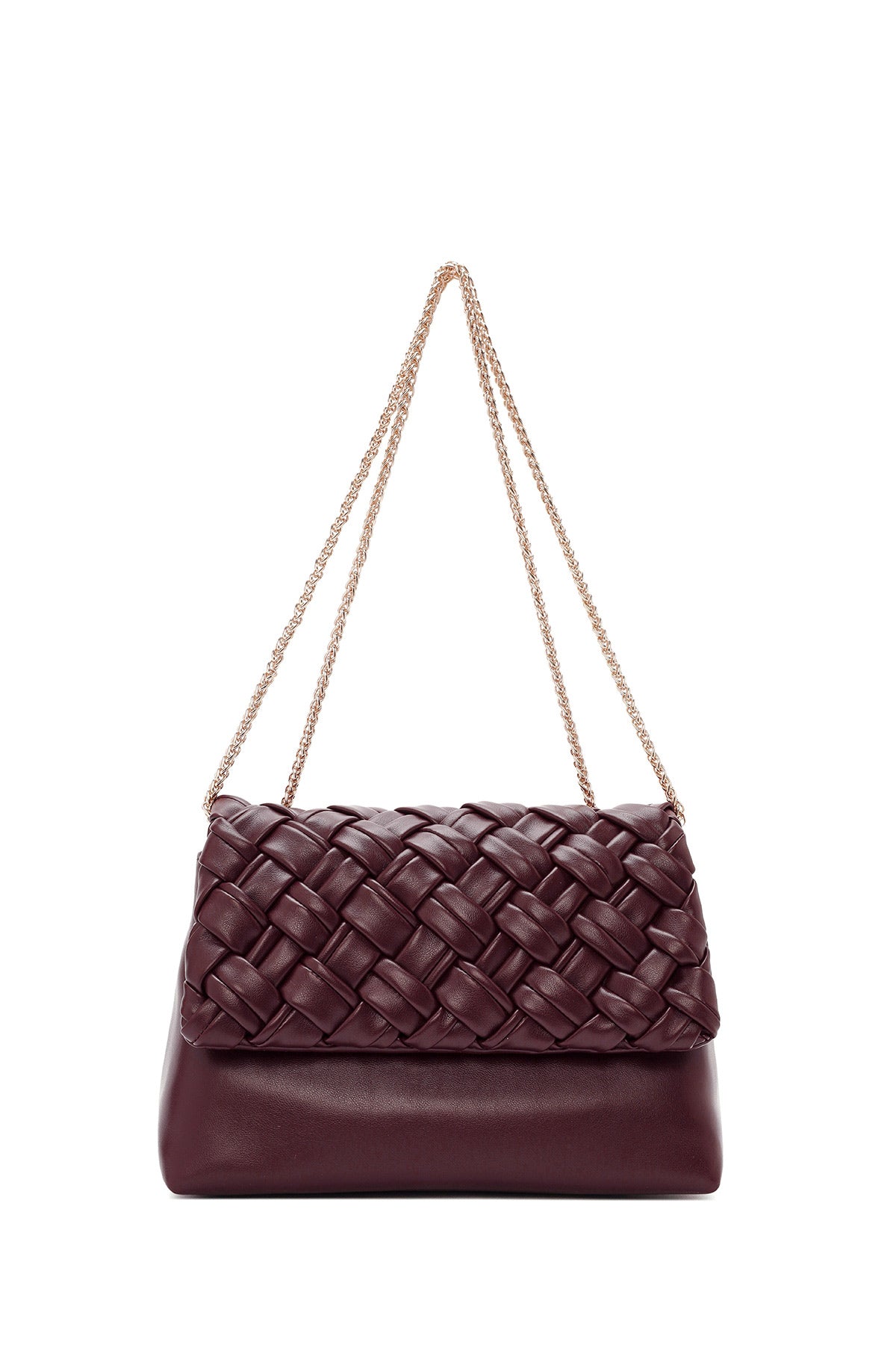 Kadın Bordo Uzun Zincir Askılı Örgülü Çapraz Çanta