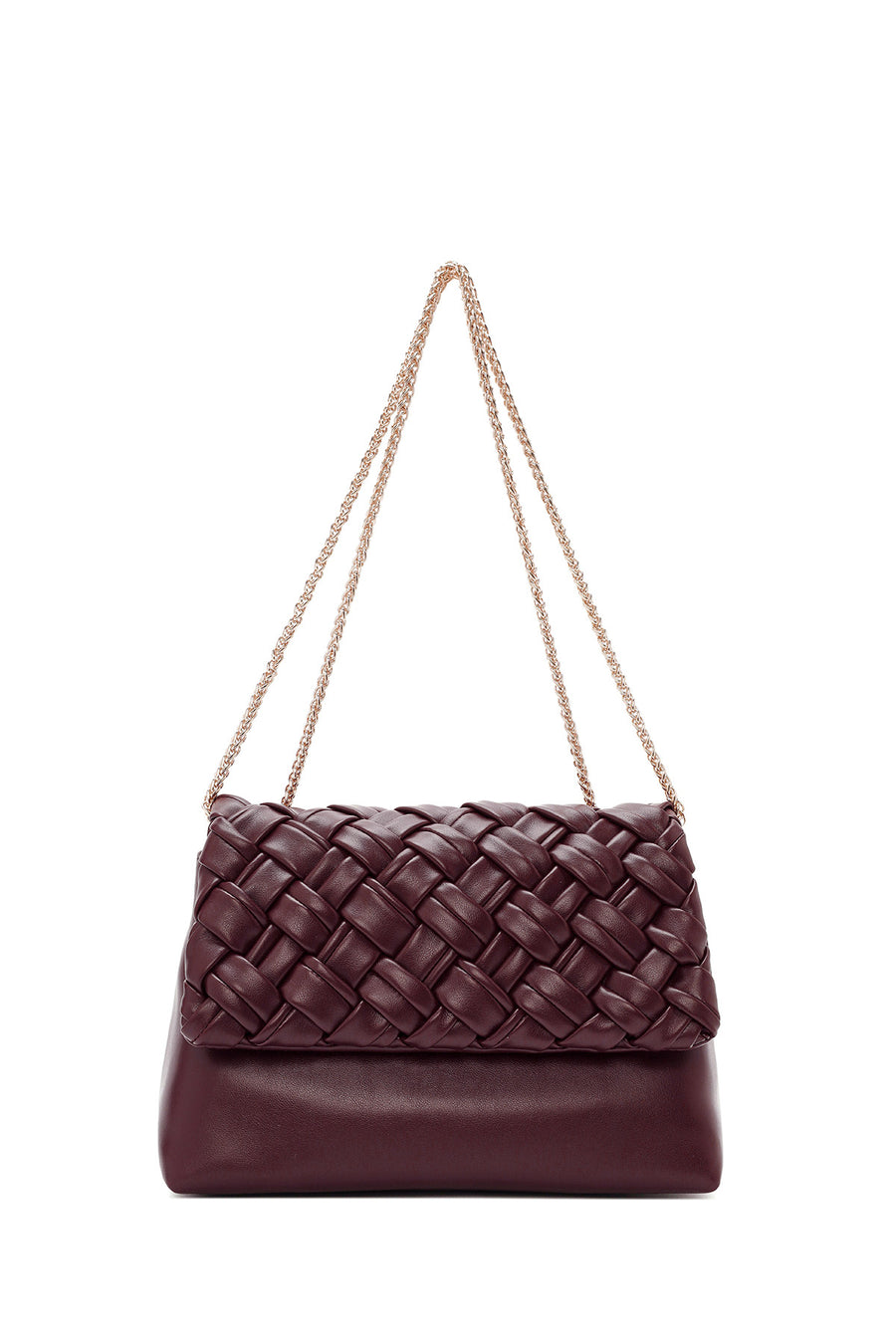 Kadın Bordo Uzun Zincir Askılı Örgülü Çapraz Çanta