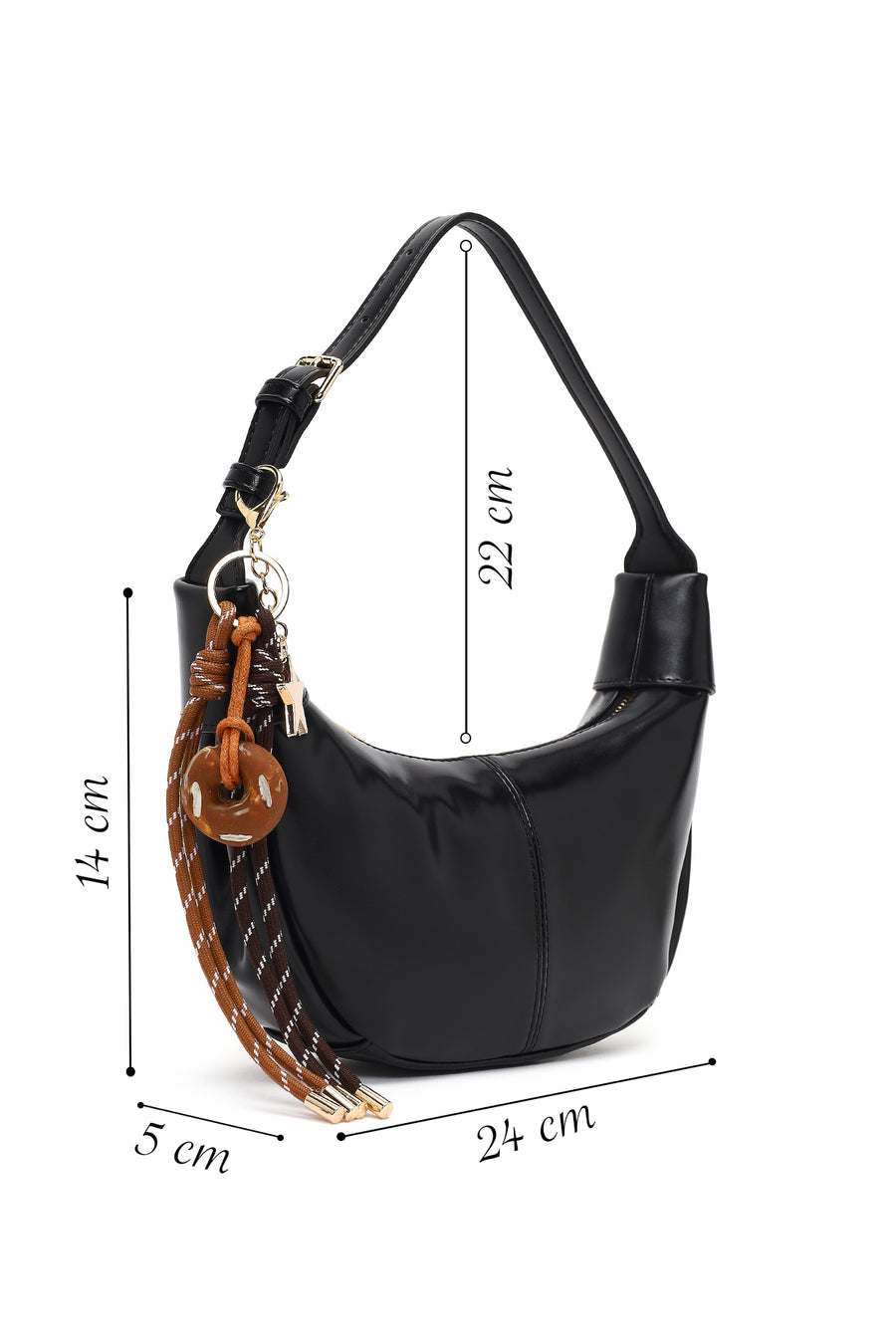 Women's Black Shoulder Bag with Accessories