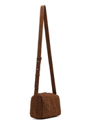 Women's Brown Long Strapped Woven Suede Crossbody Bag | Derimod