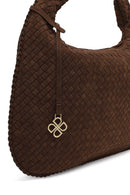 Kadın Kahverengi Örgülü Süet Omuz Çantası | Derimod