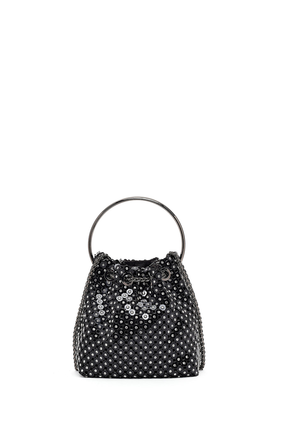 Women's Black Long Chain Strap Stone Mini Evening Handbag