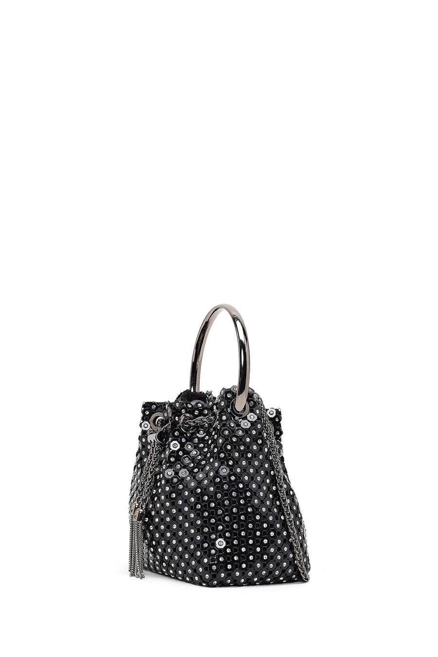 Women's Black Long Chain Strap Stone Mini Evening Handbag