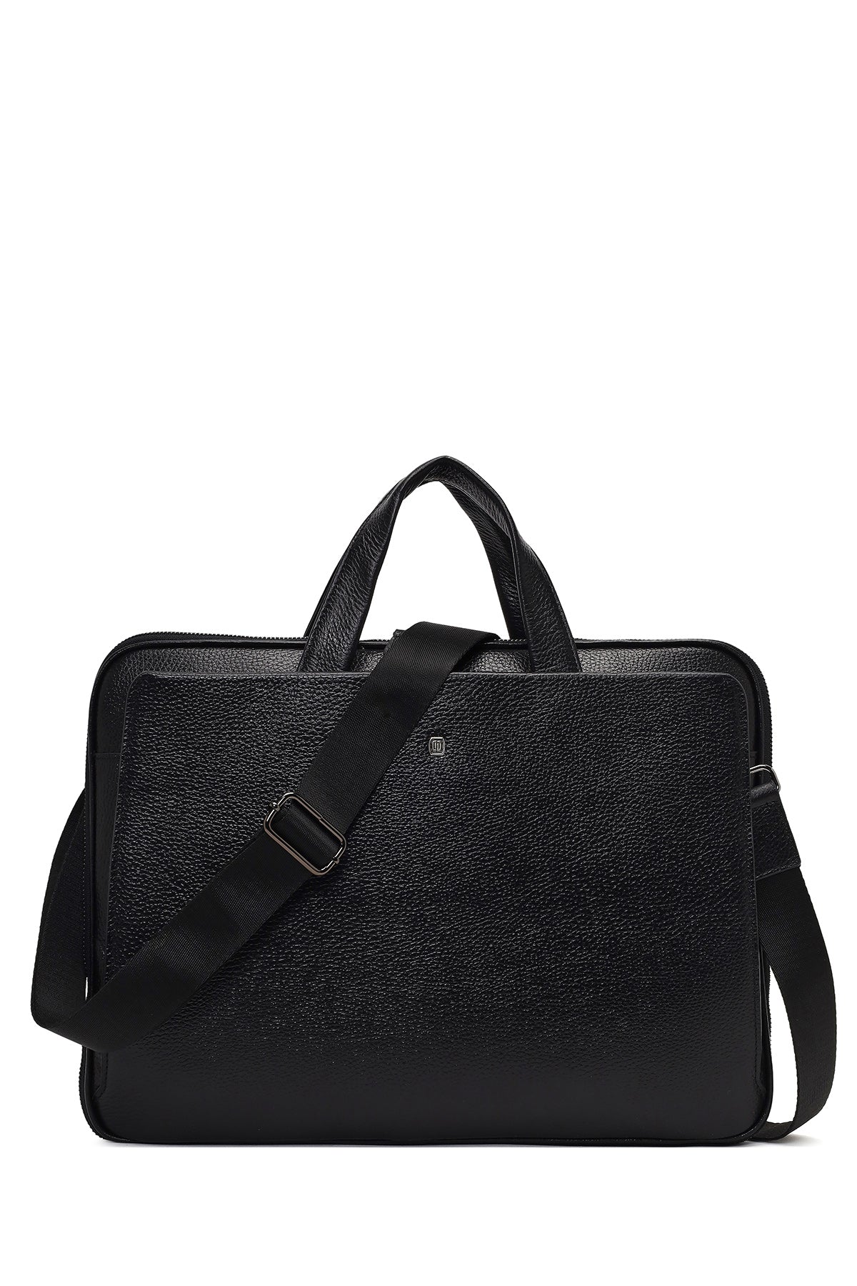 Erkek Siyah Uzun Askılı Deri Evrak Çantası