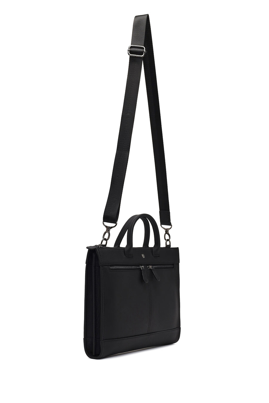 Men's Black Long Strap Leather Briefcase