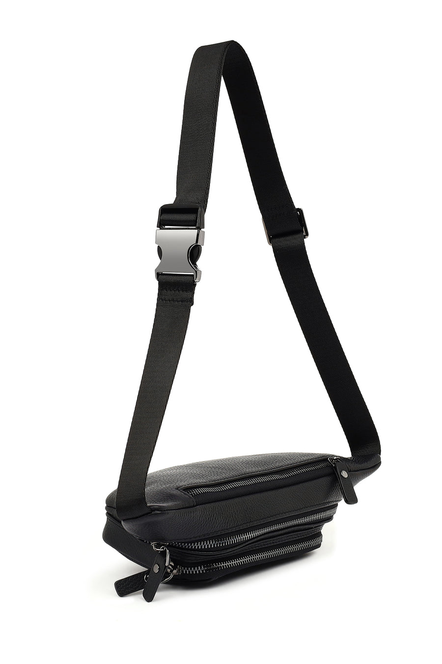 Men's Black Leather Mini Waist Bag