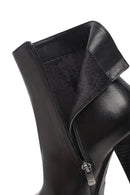 Woman Black Zippered High Heels Leather Boat | Derimod