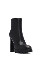 Woman Black Zippered High Heels Leather Boat | Derimod