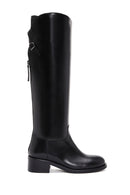 Woman Black Zippered Buckle Detail Leather Boot | Derimod