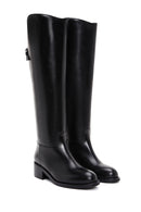 Woman Black Zippered Buckle Detail Leather Boot | Derimod