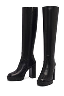 Woman Black Zippered High Heels Leather Boot | Derimod